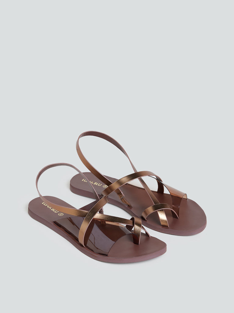 LUNA BLU Bronze Vinyl Strap Sandals